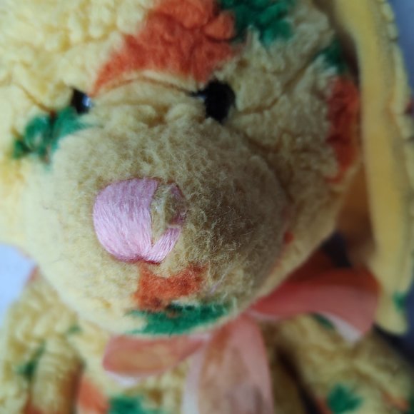 Petting Zoo Bunny Plush Yellow Carrot Print Fur 15" Stuffed Animal Easter - Picture 2 of 9